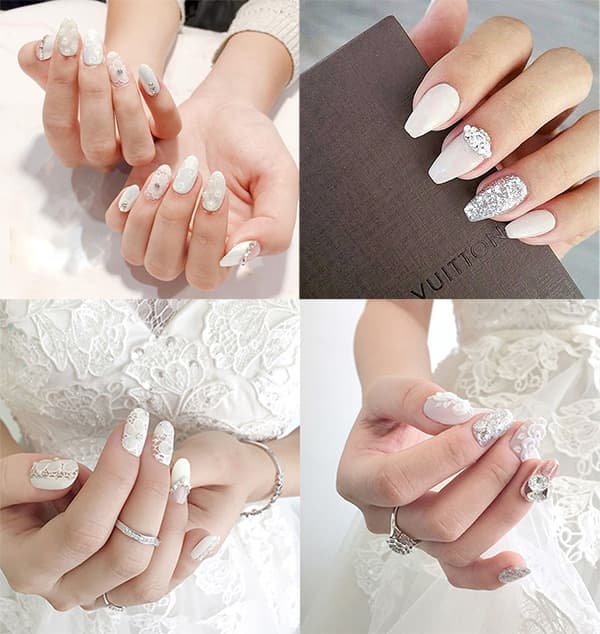 20+ mẫu nail cô dâu màu trắng đẹp ngất ngây ngày cưới